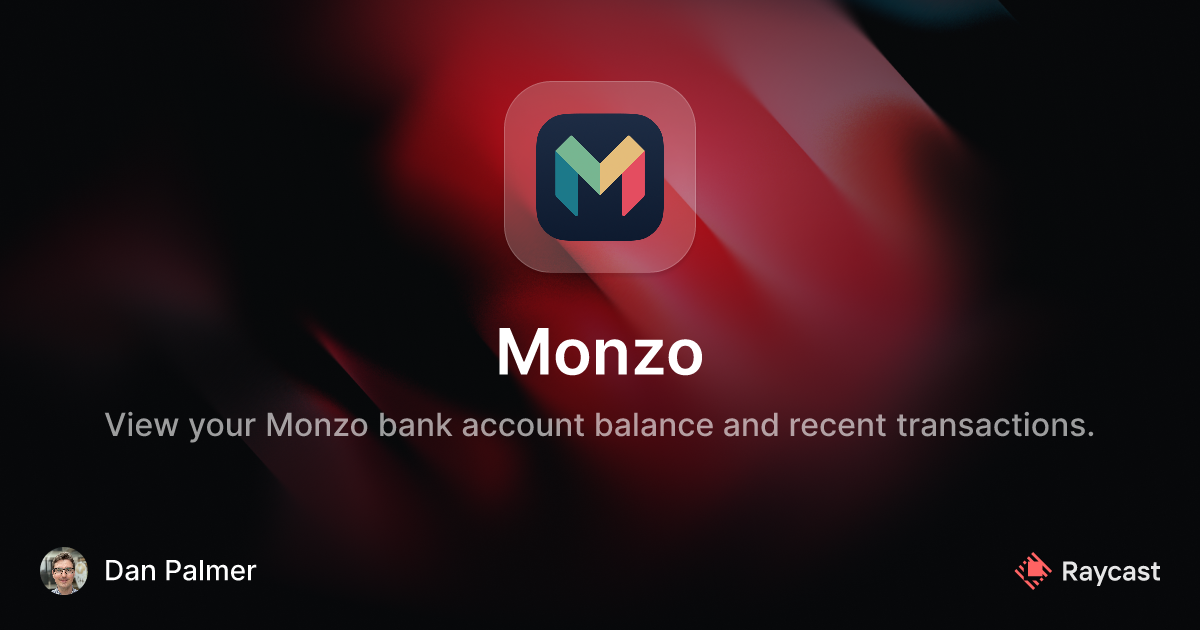 Raycast Store Monzo overview